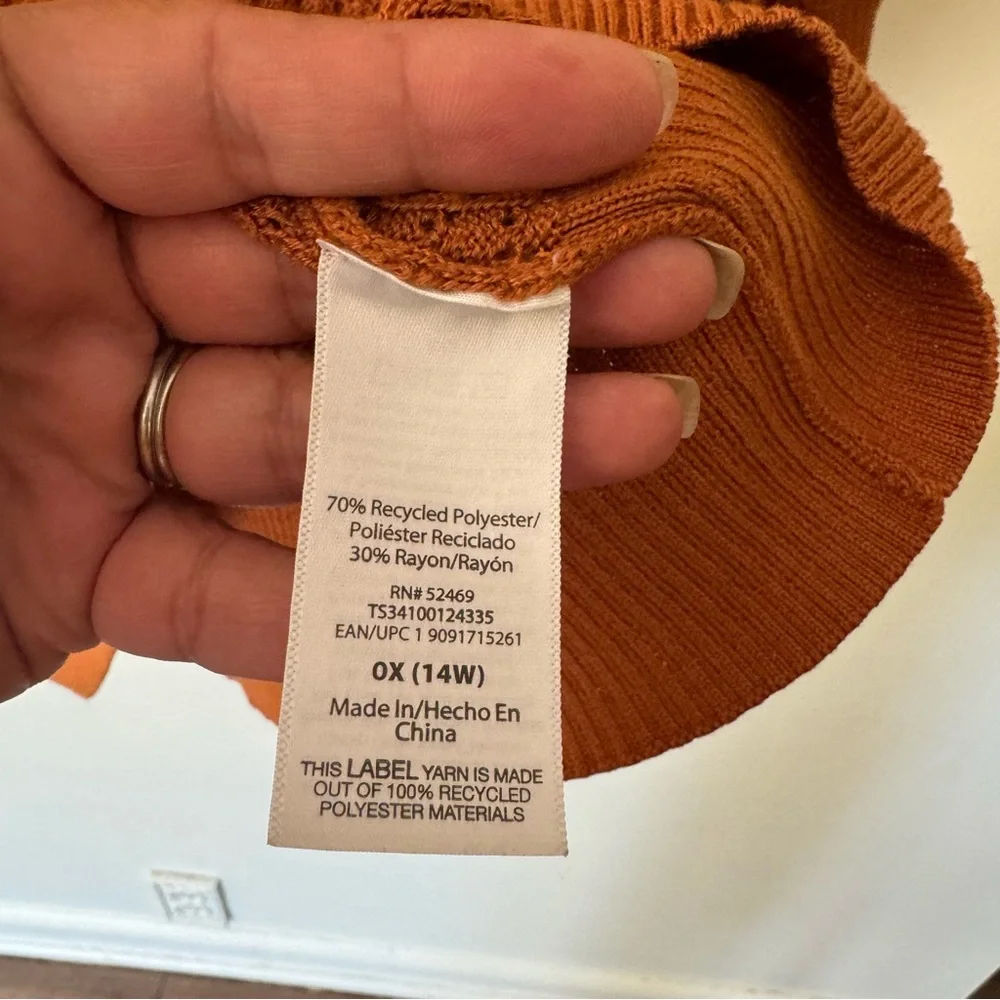 Time and tru burnt orange puff sleeve crochet knit short sleeve sweater OX/ 14 W - Picture 5 of 8